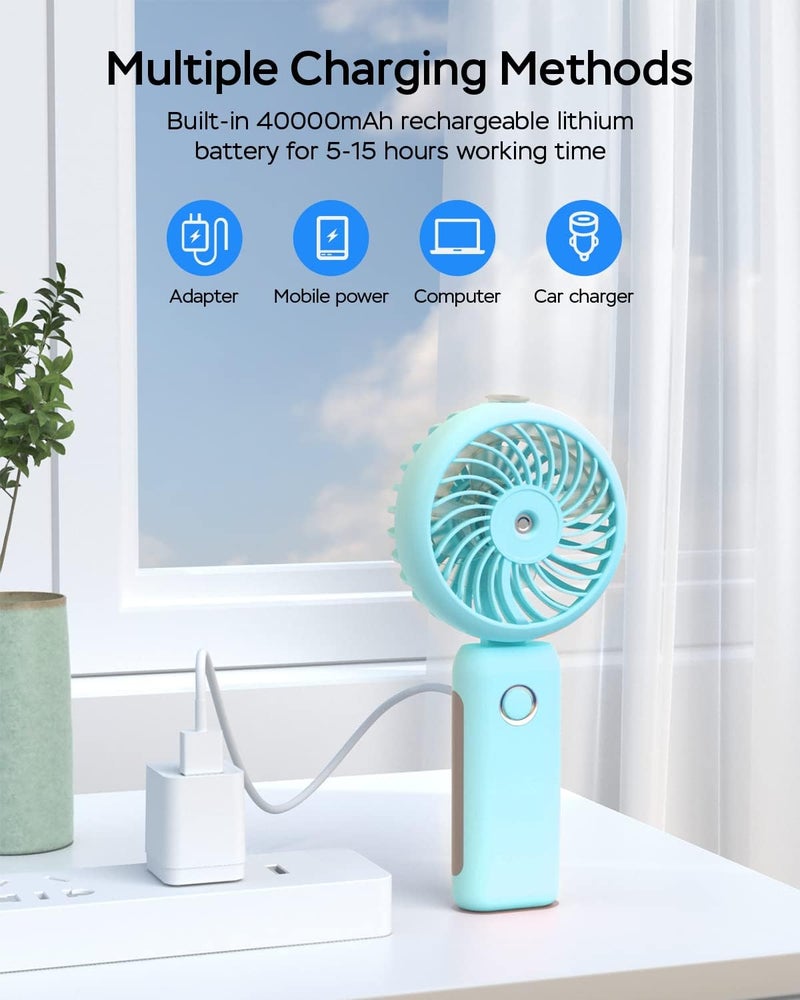RNKRUN Portable Handheld Misting Fan, 4000mAh USB Rechargeable Personal Mister Foldable Fan Battery Operated Spray Water Mist Fan Makeup Small Face Steamer for Travel Outdoors Office blue - Image 5